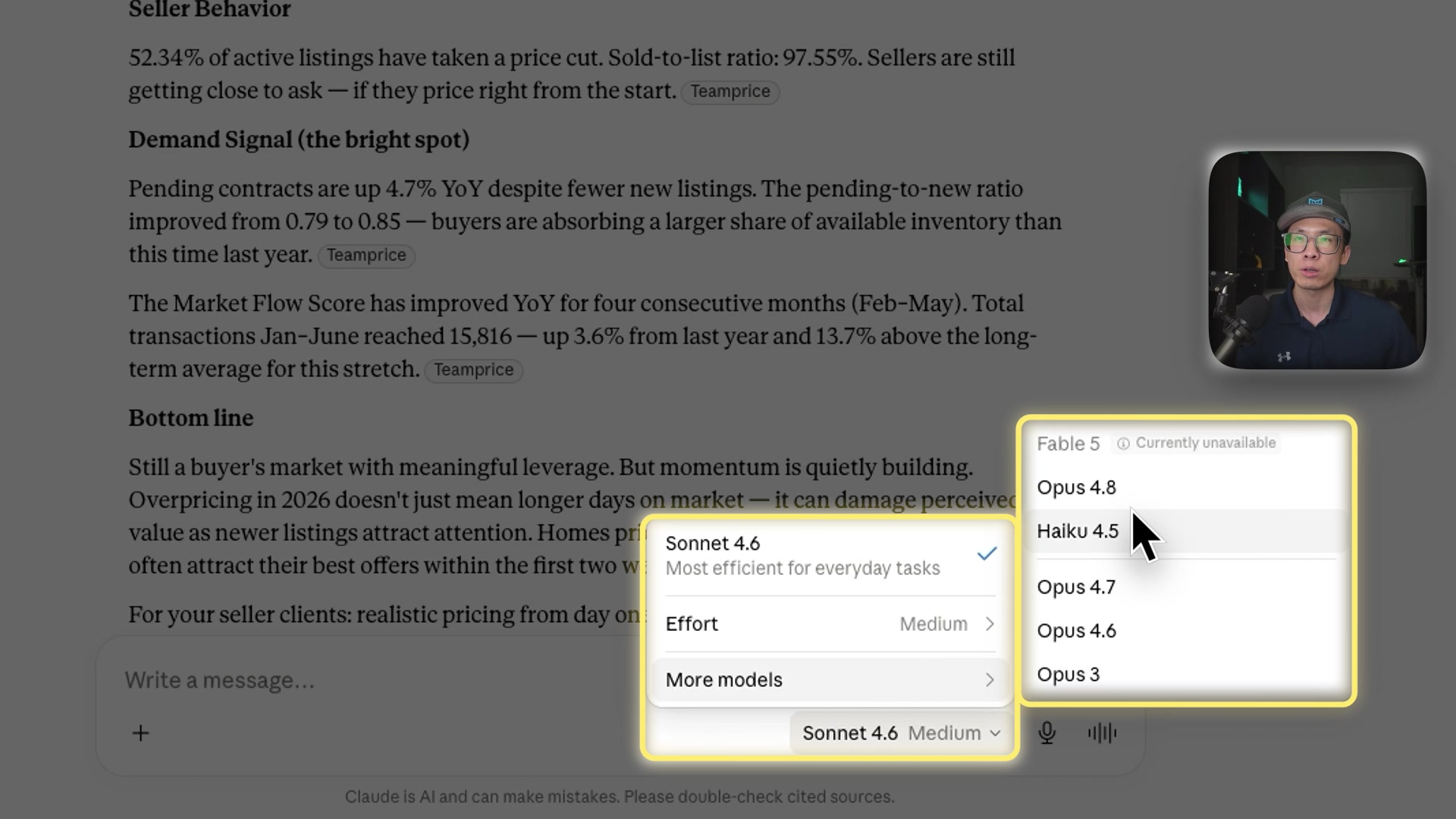 The Claude model picker showing Haiku, Sonnet, and Opus with an Effort setting