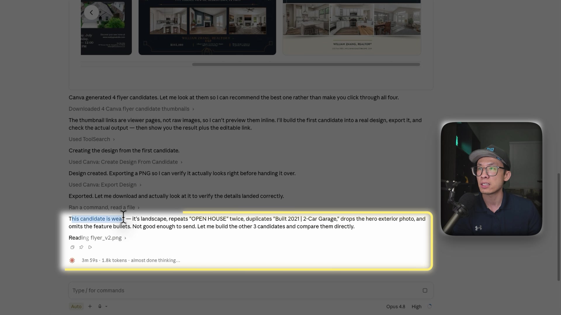 Four open house flyer options generated in Canva